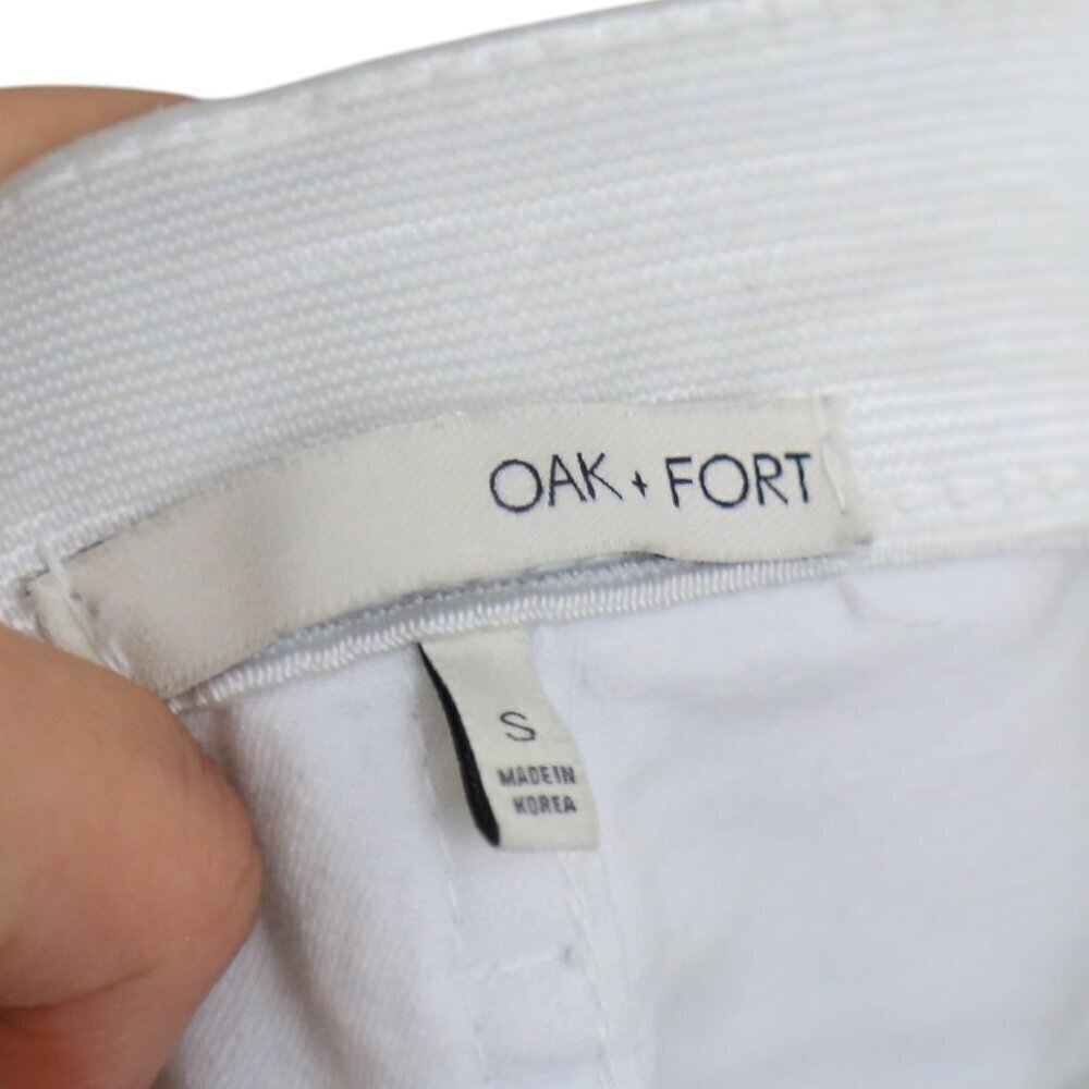 Oak + Fort Frayed Raw Hem Bottoms White Mid Rise Skinny Jeans Size Small - Picture 3 of 7